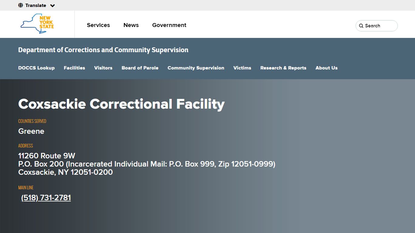 Coxsackie Correctional Facility | Department of Corrections and ...