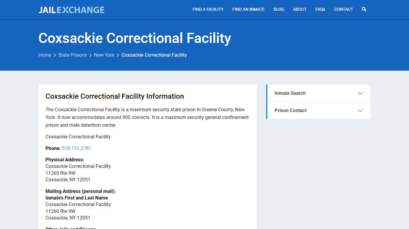 Coxsackie Correctional Facility Inmate Search, NY - Jail Exchange