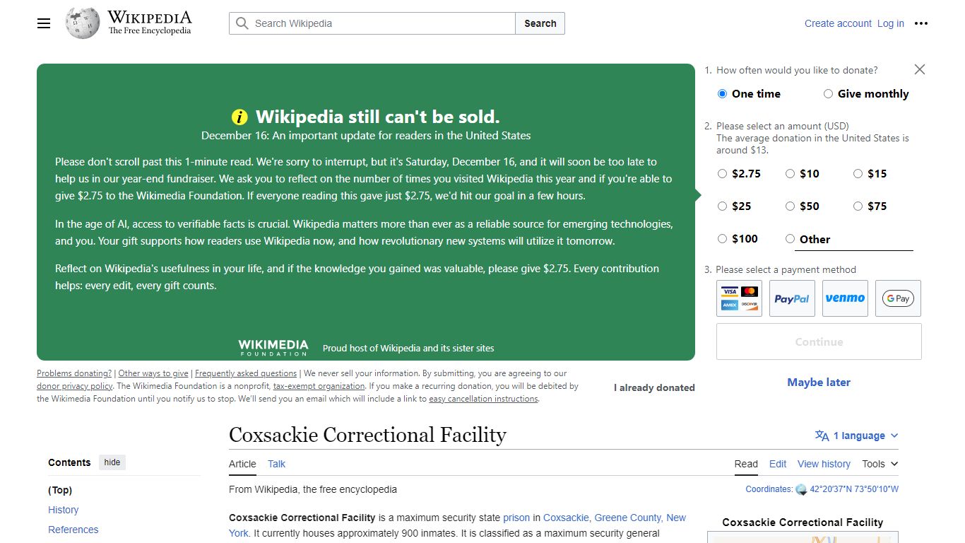 Coxsackie Correctional Facility - Wikipedia